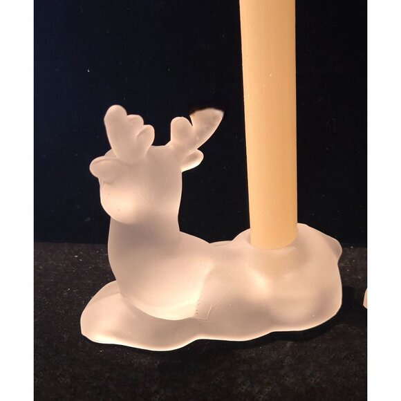 Pair Of vintage Frosted Glass Reindeer Candle Holders - Picture 5 of 10